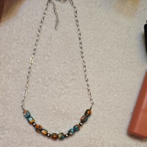 Turquoise and Orange Spiney Necklace - Women's Fashion Jewelry